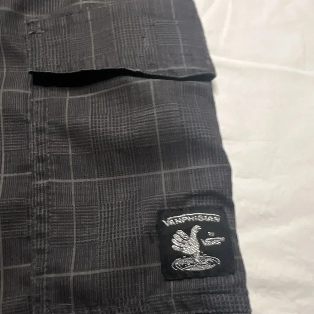 Vans Vanphibian Boys Board Shorts Size 14 Black/Gray Plaid Cargo Pocket